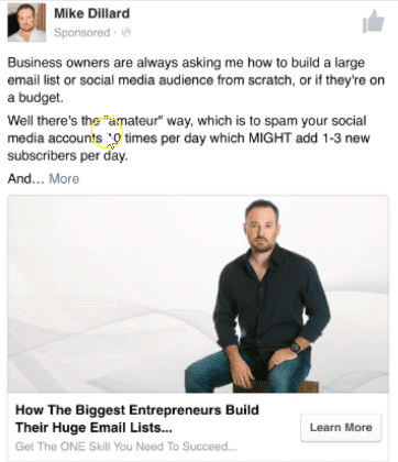 mike dillard looking mean in his facebook ad
