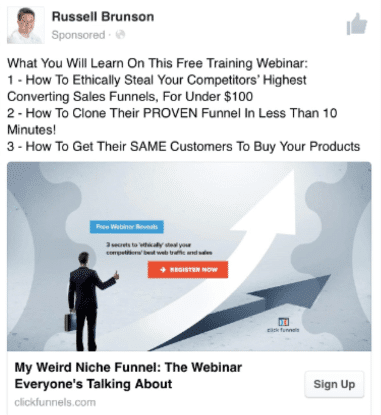 a facebook ad with a funnel man 