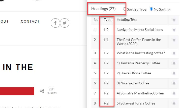 Heading Types and Counts