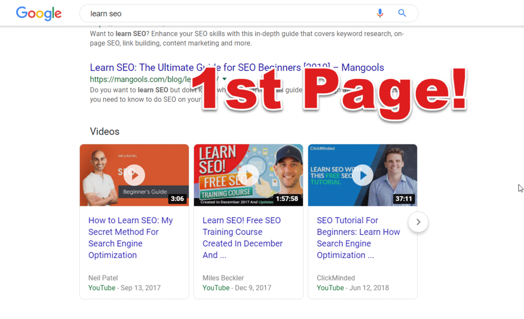 YouTube Page One Google