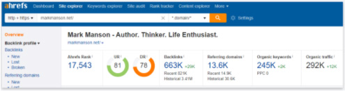 ahrefs Mark Manson Website Stats