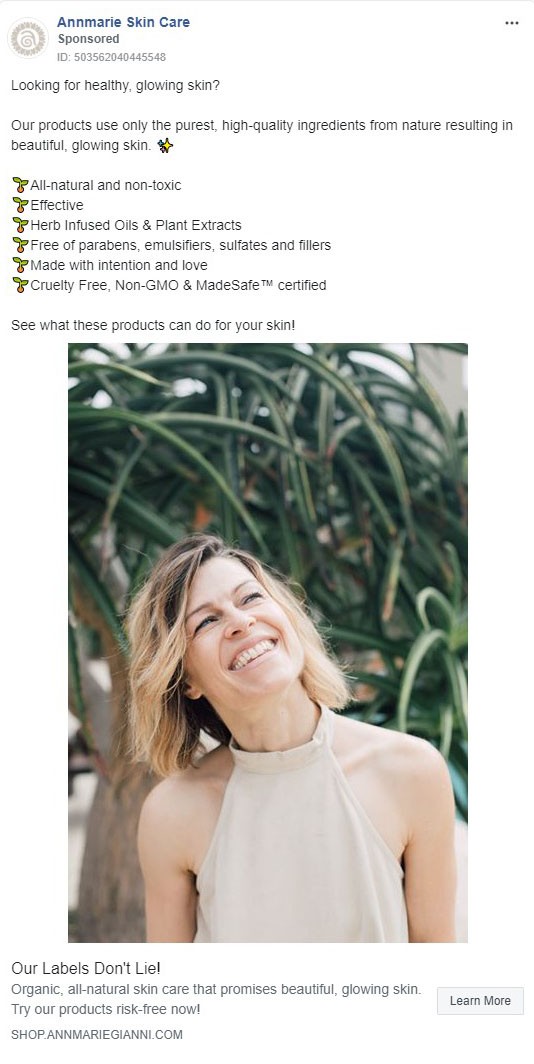 Annmarie Skin Care Facebook Ad