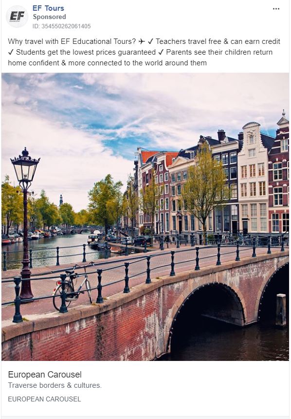 EF Tours Facebook Ad
