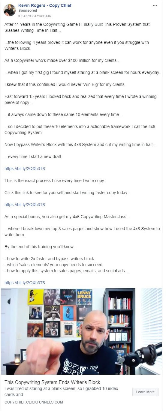 Kevin Rogers Copy Chief Facebook Ad