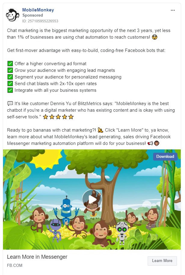 Mobile Monkey Facebook Ad