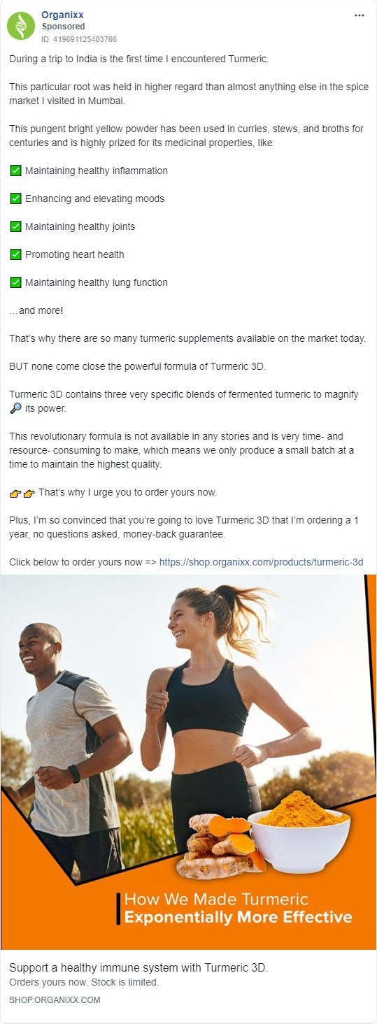 Organixx Facebook Ad