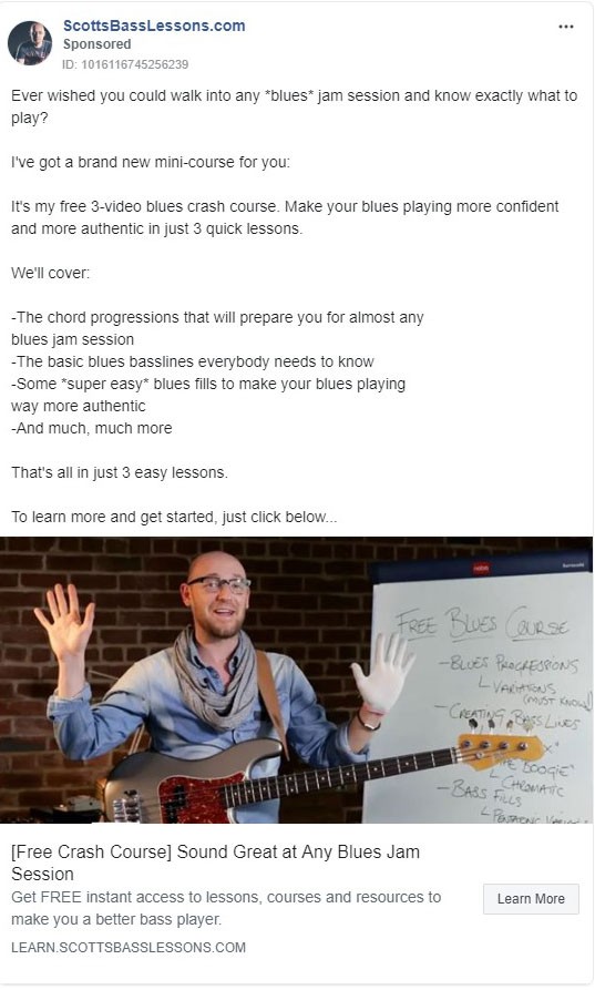 Scotts Bass Lessons.com Facebook Ad